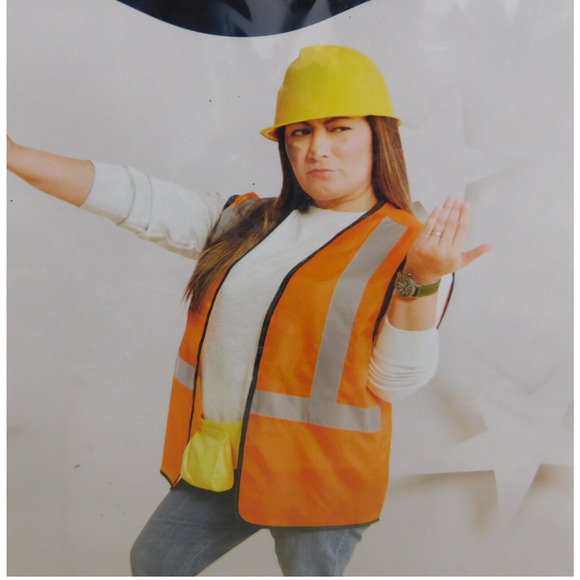 NEW Adult Construction Worker Road Worker Halloween Costume Vest Hat Tool Belt - Picture 1 of 7